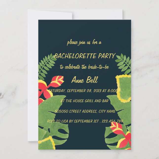 The Tropical Garden Bachelorette Party Invitation (Front)