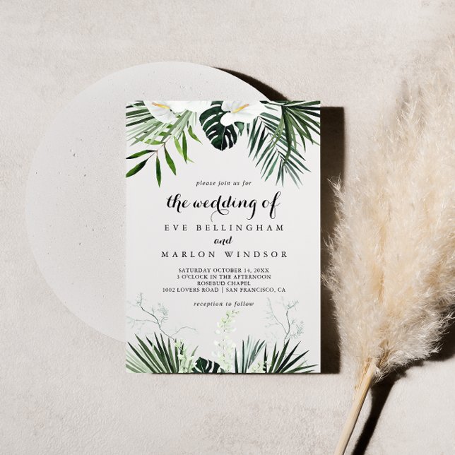 The Tropical Greenery White Floral Wedding Of  Invitation (Creator Uploaded)