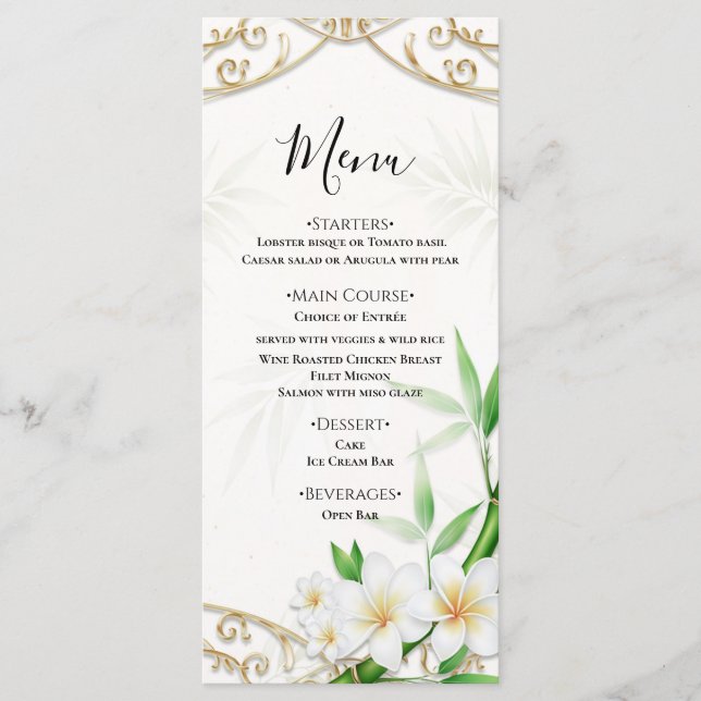 The Tropical Imperial Bamboo Garden Wedding Menu (Front)