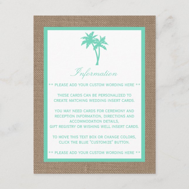 The Tropical Palm Tree Beach Wedding Collection Enclosure Card (Front)