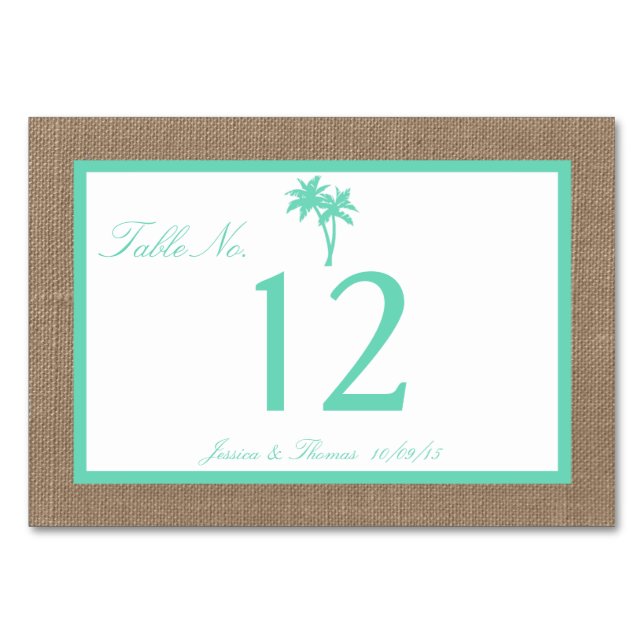 The Tropical Palm Tree Beach Wedding Collection Table Number (Front)