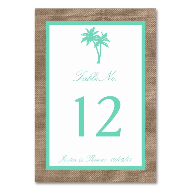 The Tropical Palm Tree Beach Wedding Collection Table Number (Front)