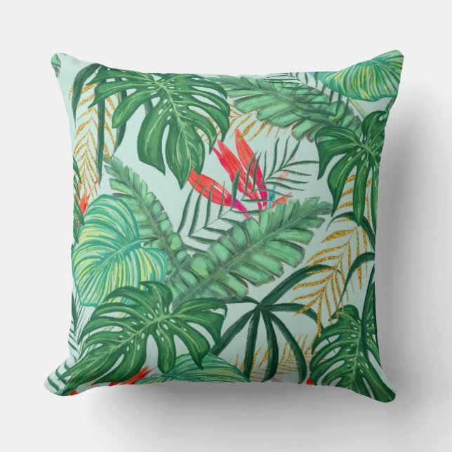 The Tropics | Jungle Botanical Bird of Paradise Throw Pillow (Front)