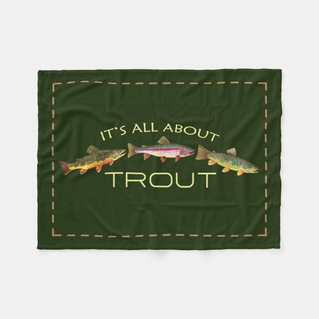 The Trout Fly Fisherman's Fisherwoman's Fleece Blanket (Front (Horizontal))