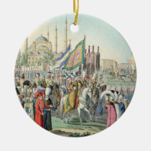 The Turkish Sultan reviewing his Janissaries (engr Ceramic Ornament