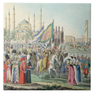 The Turkish Sultan reviewing his Janissaries (engr Tile