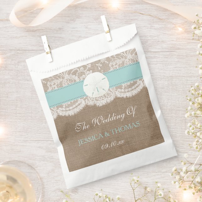 The Turquoise Sand Dollar Beach Wedding Collection Favour Bag (Clipped)