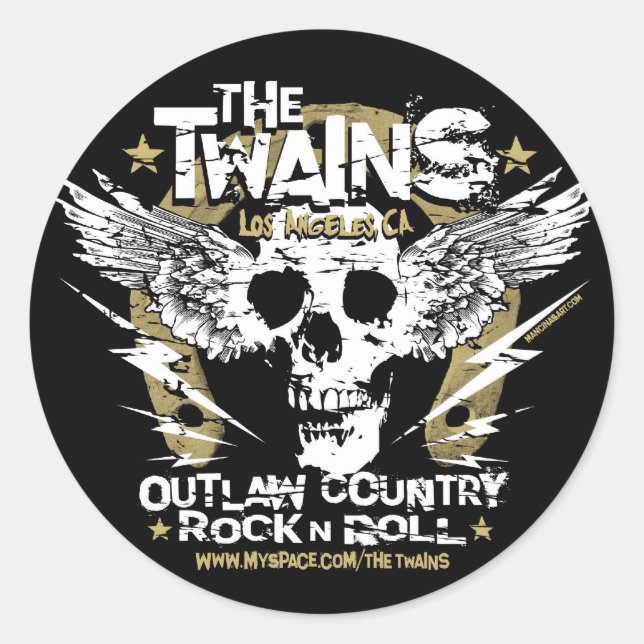 The TWAINS Skull n' Horseshoe sticker! Classic Round Sticker (Front)