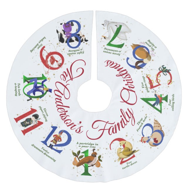 The Twelve Days of Christmas Brushed Polyester Tree Skirt (Front)