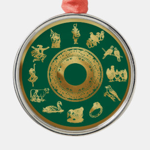 The Twelve Days of Christmas Green Metal Ornament