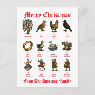 The Twelve Days Of Christmas Holiday Postcard