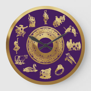 The Twelve Days of Christmas Purple Large Clock