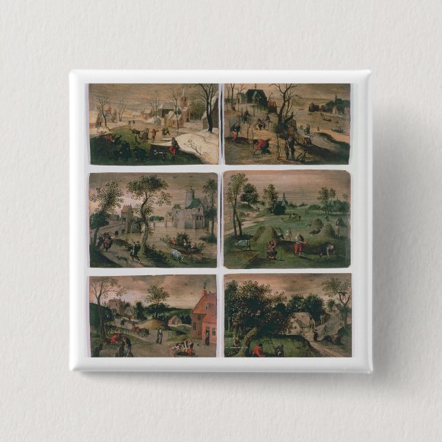 The Twelve Months of the Year: January, February, 2 Inch Square Button (Front)