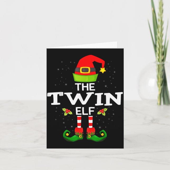 The Twin Elf Christmas Family Matching Pajama  Card (Front)