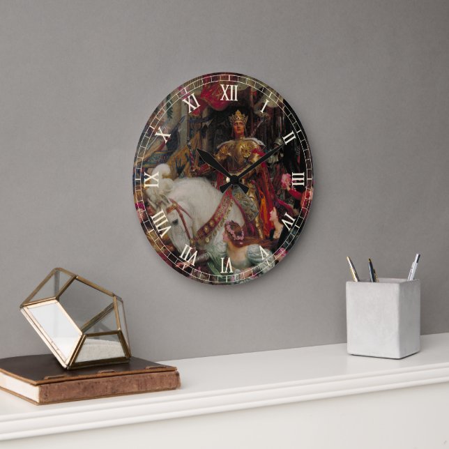 The Two Crowns by Sir Frank Bernard Dicksee Large Clock (Office)