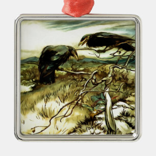 The Two Crows or Twa Corbies Makin A Mane Metal Ornament
