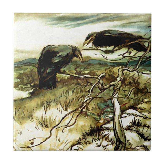 The Two Crows or Twa Corbies Makin A Mane Tile (Front)
