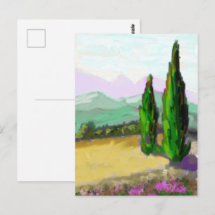 The two cypress trees in Provence, Vaucluse. Postcard