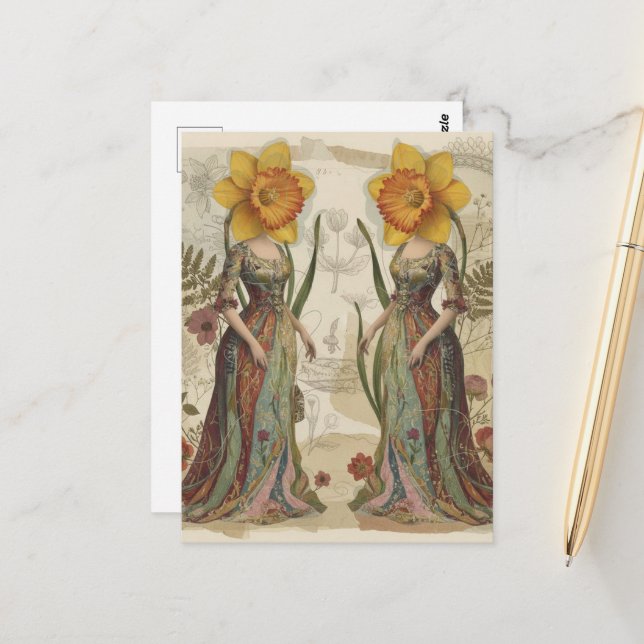 The Two Daffodil Head Women Postcard (Front/Back In Situ)