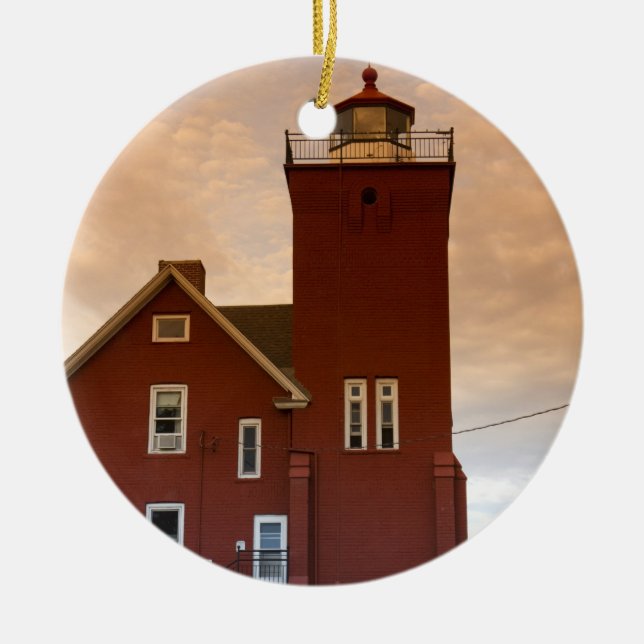 The Two Harbours Lighthouse overlooking Agate Bay Ceramic Ornament (Front)