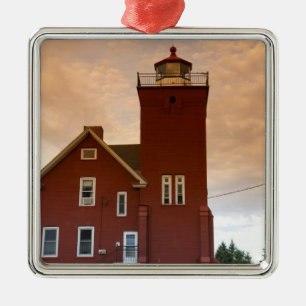 The Two Harbours Lighthouse overlooking Agate Bay Metal Ornament