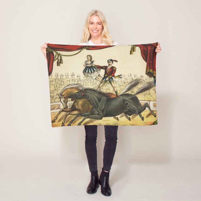 The Two Horse Act, Circus Performance, Circa 1874. Fleece Blanket (In Situ)