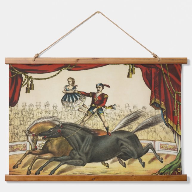 The Two Horse Act, Circus Performance, Circa 1874. Hanging Tapestry (Front)