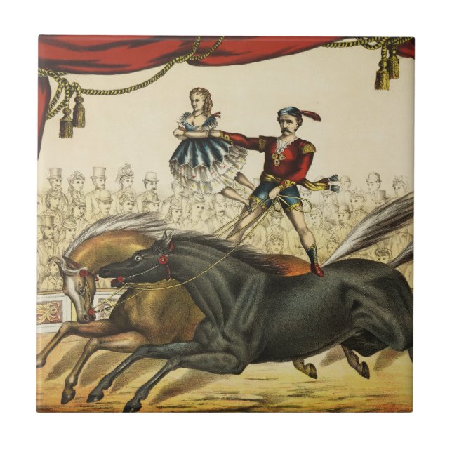 The Two Horse Act, Circus Performance, Circa 1874. Tile (Front)