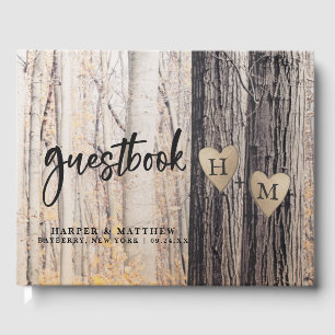 The Two Lovers Carved Trees Fall Forest Wedding Guest Book