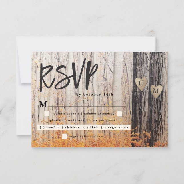 The Two Lovers Carved Trees Fall Meal Choice RSVP Card (Front)