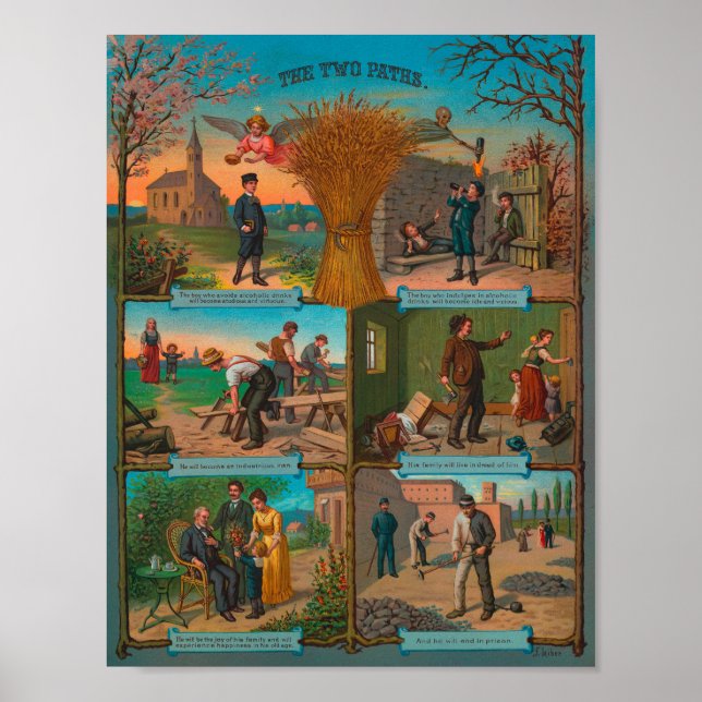 The Two Paths Vintage Temperance Poster (Front)