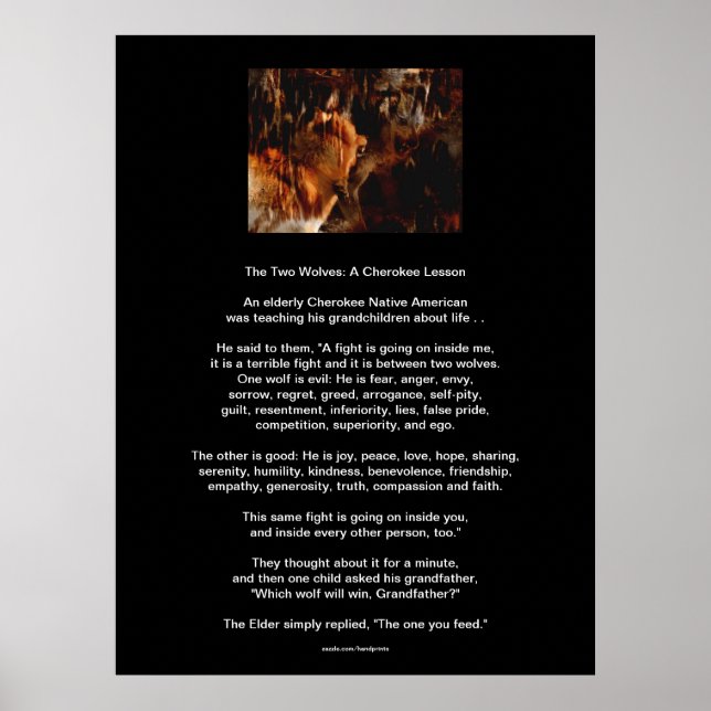 The TWO WOLVES CHEROKEE TALE Native American Print (Front)