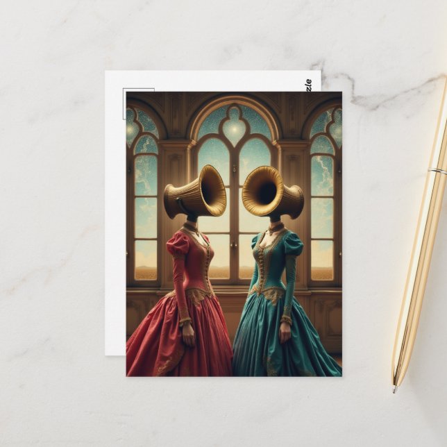 The Two Women With Alternative Heads Surreal Postcard (Front/Back In Situ)