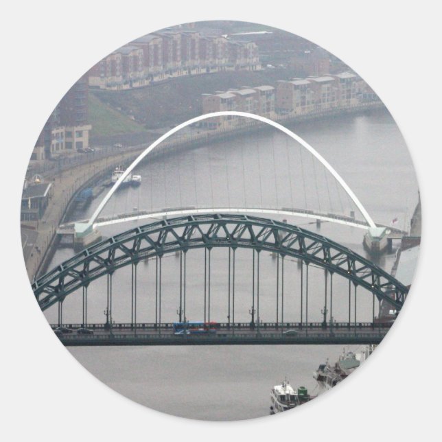 The Tyne Bridge and Millennium Bridge Classic Round Sticker (Front)