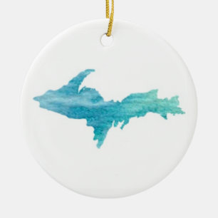 The U.P., Michigan's Upper Peninsula Ornament Aqua