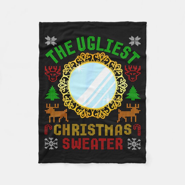 The Ugliest Ugly Christmas Sweater With Mirror Fun Fleece Blanket (Front)