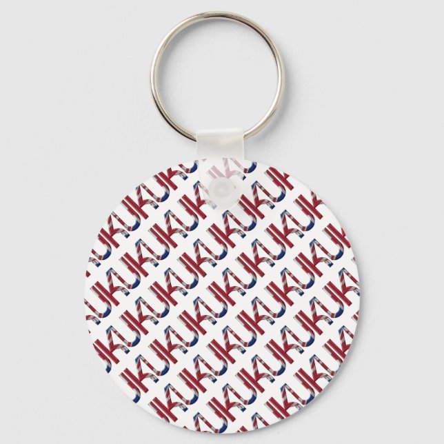 The UK Union Jack British Flag Typography Elegant Keychain (Front)