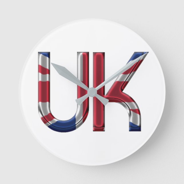 The UK Union Jack British Flag Typography Elegant Round Clock (Front)