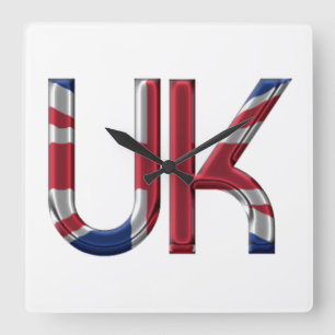 The UK Union Jack British Flag Typography Elegant Square Wall Clock