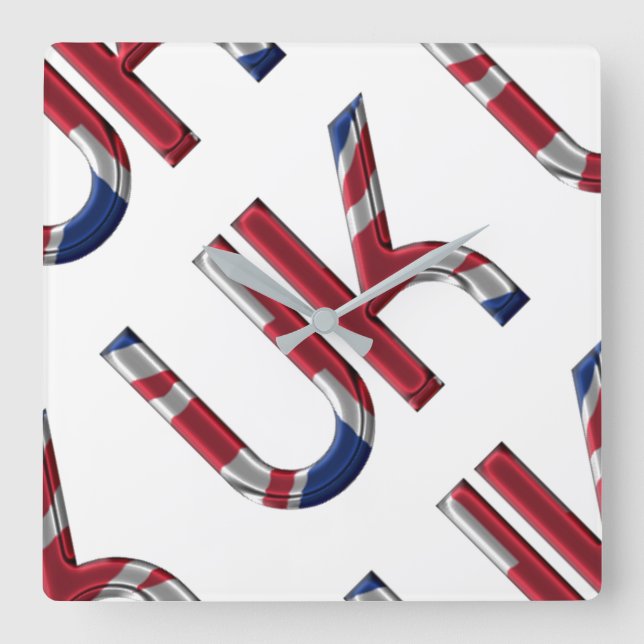 The UK Union Jack British Flag Typography Pattern Square Wall Clock (Front)