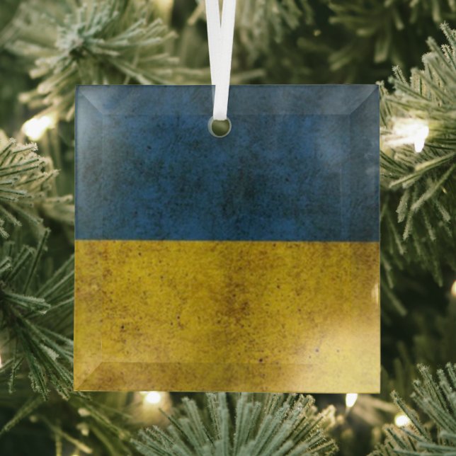 The Ukrainian colours on a square glass ornament (Insitu)