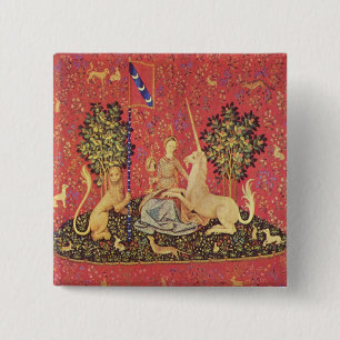 The Unicorn and Maiden Medieval Tapestry Image 2 Inch Square Button
