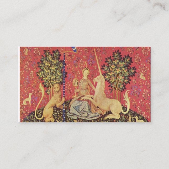 The Unicorn and Maiden Medieval Tapestry Image Business Card (Front)