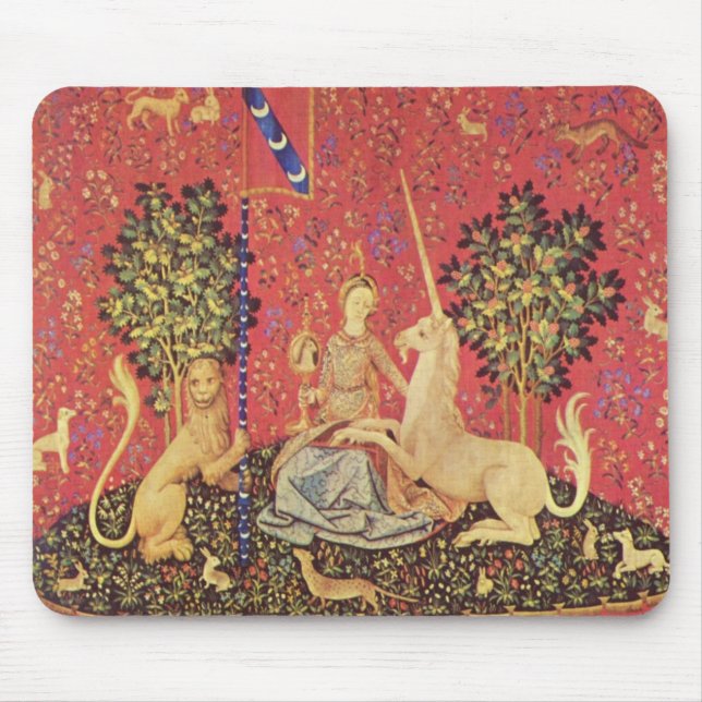 The Unicorn and Maiden Medieval Tapestry Image Mouse Pad (Front)