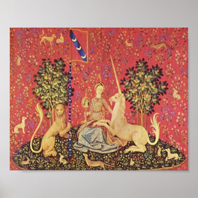 The Unicorn and Maiden Medieval Tapestry Image Poster (Front)