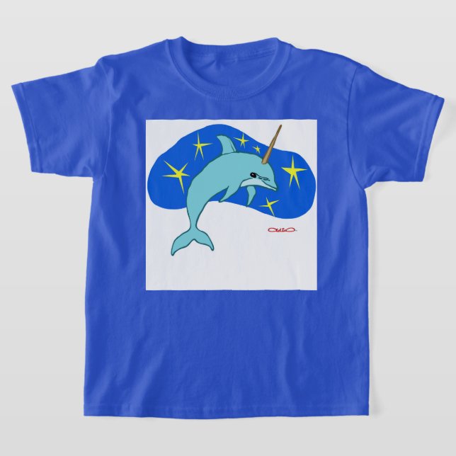 The Unicorn Dolphin (Fantasy Marine Animal) T-Shirt (Laydown)