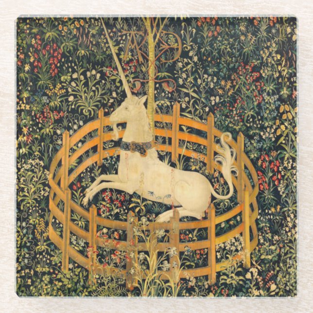 The Unicorn in Captivity Glass Coaster (Front)