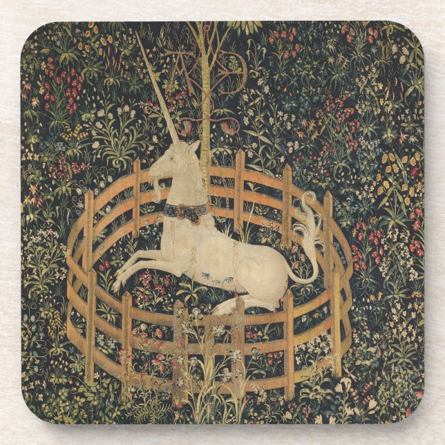The Unicorn in Captivity, Medieval Tapestry  Coaster (Front)
