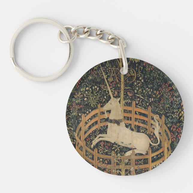 The Unicorn in Captivity, Medieval Tapestry  Keychain (Front)