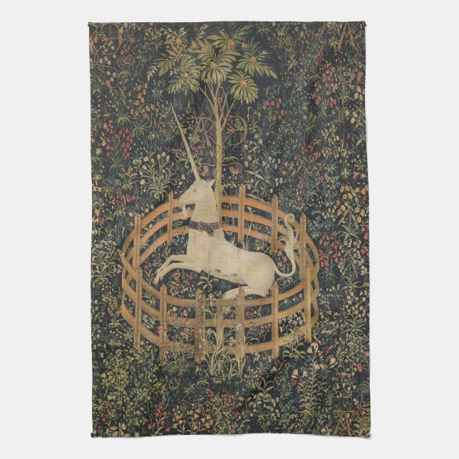 The Unicorn in Captivity, Medieval Tapestry  Kitchen Towel (Vertical)